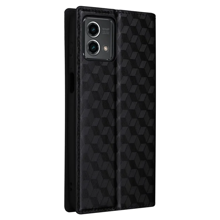 PU Leather Wallet Cover for Motorola Moto G Stylus (2023) Rhombus Imprinted Stand Phone Case - Black
