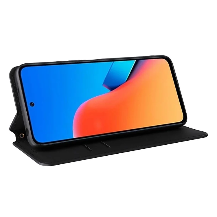 Funda de teléfono Flip Stand para Xiaomi Redmi 12 4G / 12 5G (Global) / Note 12R 5G / Poco M6 Pro 5G, diseño de rombos grabados en PU Leather Wallet Cover - Negro