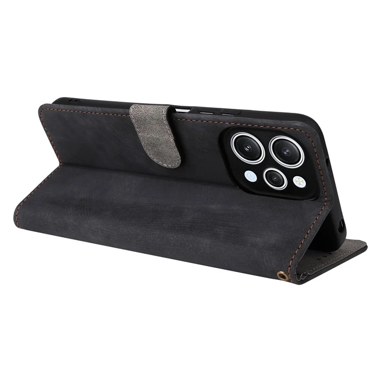 For Xiaomi Redmi 12 4G / 12 5G (Global) / Note 12R 5G / Poco M6 Pro 5G RFID Blocking Wallet Stand Cover Anti-drop Leather Phone Case - Black