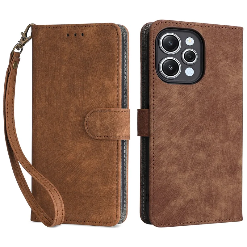 Capa Carteira com Suporte e Bloqueio RFID para Xiaomi Redmi 12 4G / 12 5G (Global) / Note 12R 5G / Poco M6 Pro 5G, Capa de Couro Anti-queda com Fecho Magnético - Marrom