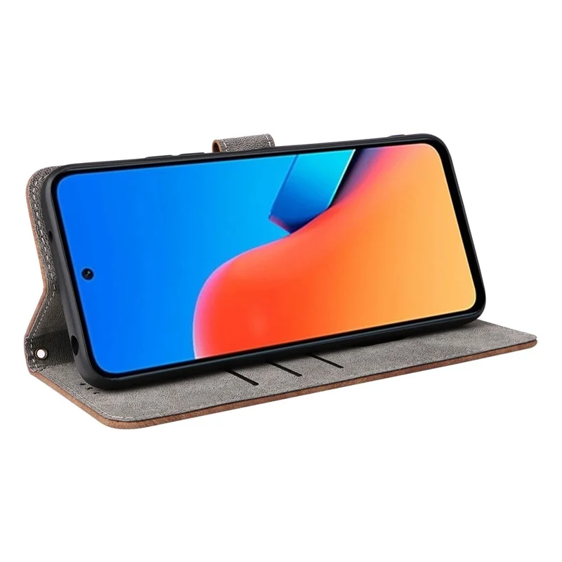 Capa Carteira com Suporte e Bloqueio RFID para Xiaomi Redmi 12 4G / 12 5G (Global) / Note 12R 5G / Poco M6 Pro 5G, Capa de Couro Anti-queda com Fecho Magnético - Marrom