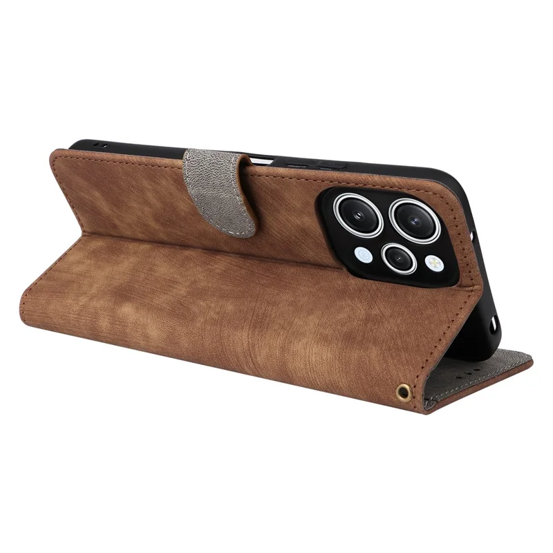 Capa Carteira com Suporte e Bloqueio RFID para Xiaomi Redmi 12 4G / 12 5G (Global) / Note 12R 5G / Poco M6 Pro 5G, Capa de Couro Anti-queda com Fecho Magnético - Marrom