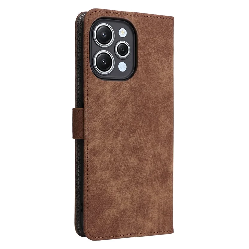 Capa Carteira com Suporte e Bloqueio RFID para Xiaomi Redmi 12 4G / 12 5G (Global) / Note 12R 5G / Poco M6 Pro 5G, Capa de Couro Anti-queda com Fecho Magnético - Marrom