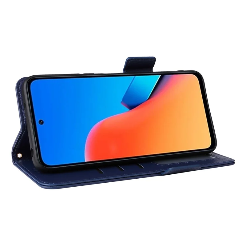 For Xiaomi Redmi 12 4G / 12 5G (Global) / Note 12R 5G / Poco M6 Pro 5G Litchi Texture Stand Phone Case Anti-fall PU Leather Wallet Cover - Dark Blue