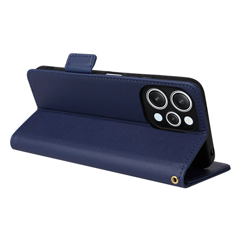 For Xiaomi Redmi 12 4G / 12 5G (Global) / Note 12R 5G / Poco M6 Pro 5G Litchi Texture Stand Phone Case Anti-fall PU Leather Wallet Cover - Dark Blue