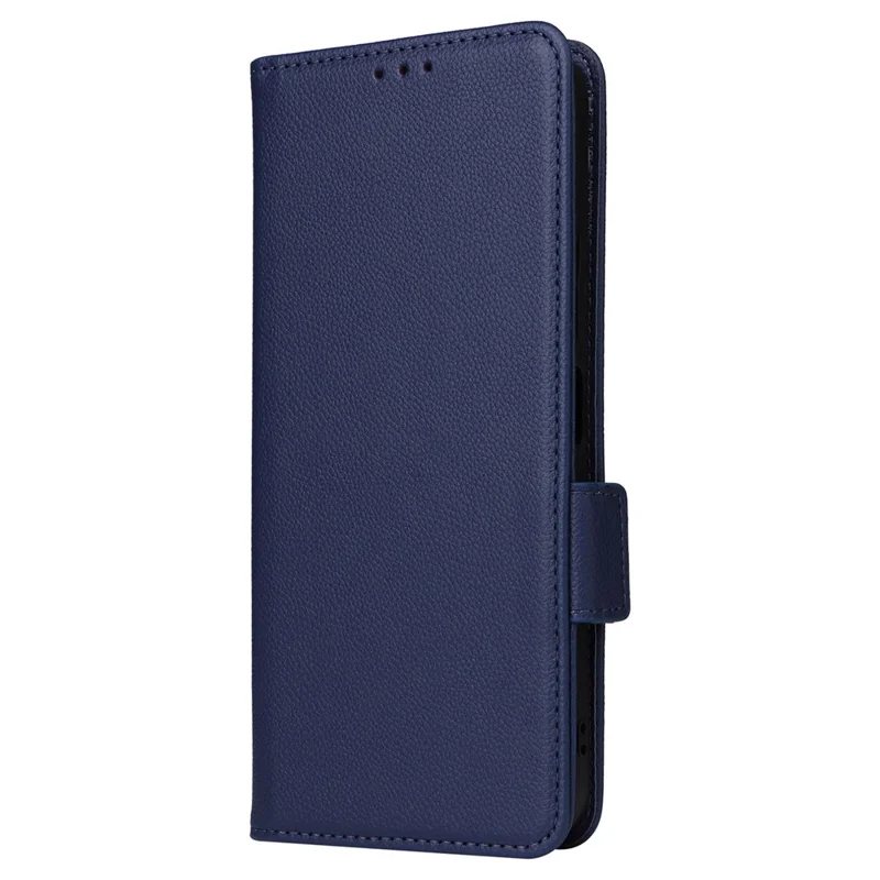 For Xiaomi Redmi 12 4G / 12 5G (Global) / Note 12R 5G / Poco M6 Pro 5G Litchi Texture Stand Phone Case Anti-fall PU Leather Wallet Cover - Dark Blue