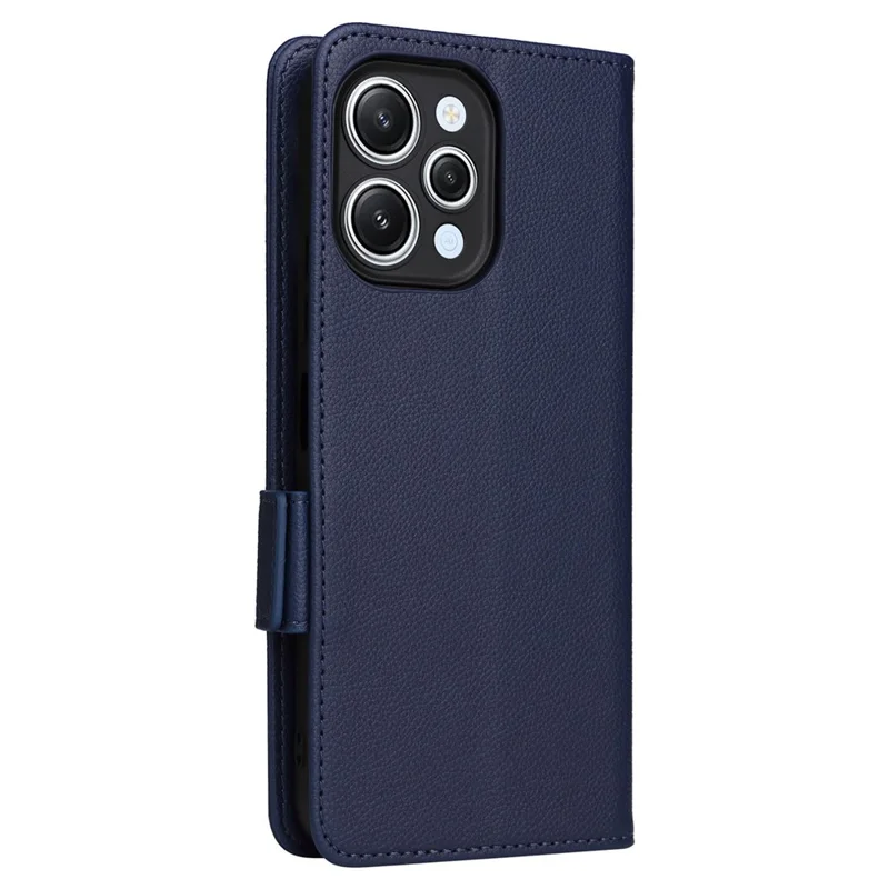 For Xiaomi Redmi 12 4G / 12 5G (Global) / Note 12R 5G / Poco M6 Pro 5G Litchi Texture Stand Phone Case Anti-fall PU Leather Wallet Cover - Dark Blue