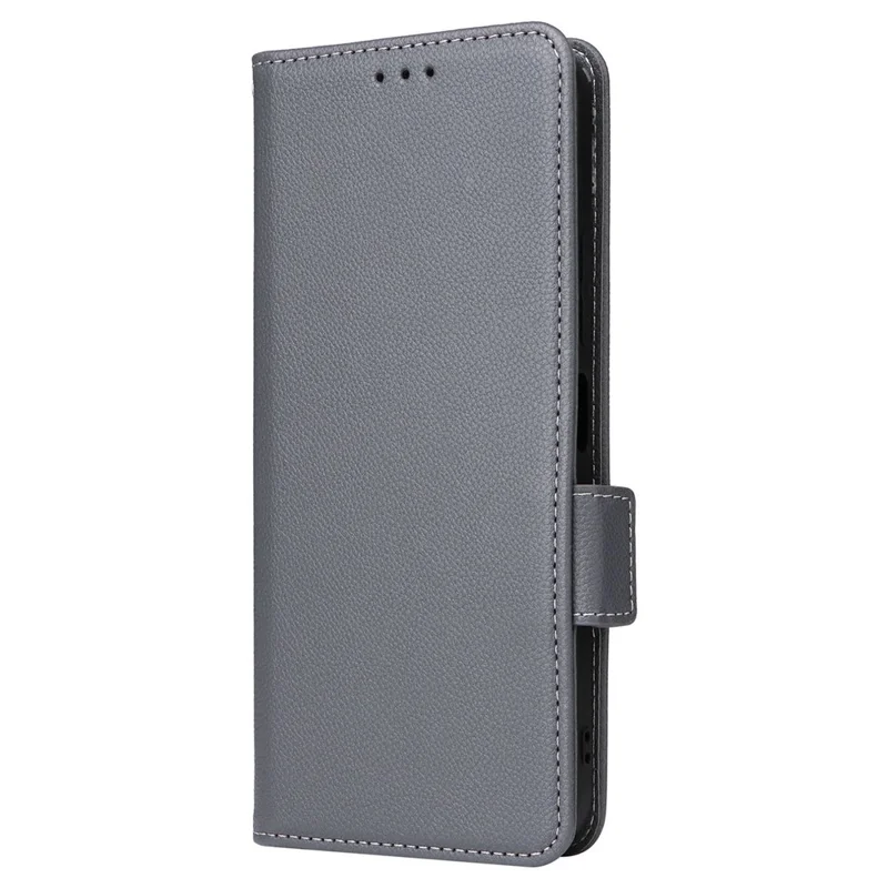 For Xiaomi Redmi 12 4G / 12 5G (Global) / Note 12R 5G / Poco M6 Pro 5G Litchi Texture Stand Phone Case Anti-fall PU Leather Wallet Cover - Grey