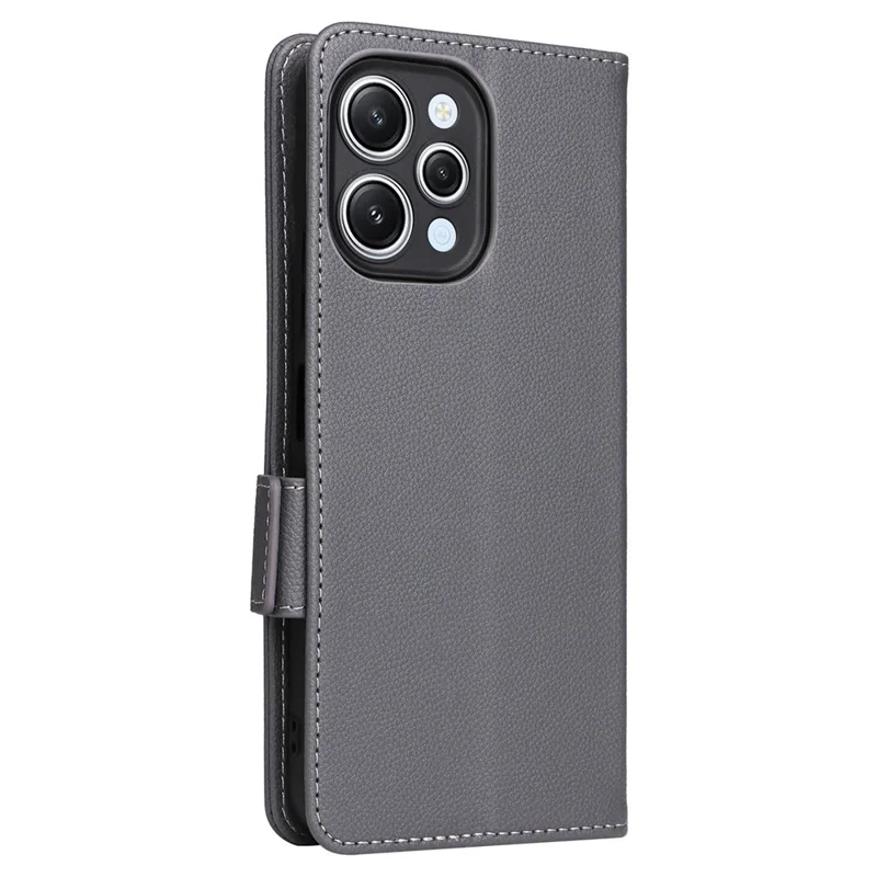 For Xiaomi Redmi 12 4G / 12 5G (Global) / Note 12R 5G / Poco M6 Pro 5G Litchi Texture Stand Phone Case Anti-fall PU Leather Wallet Cover - Grey