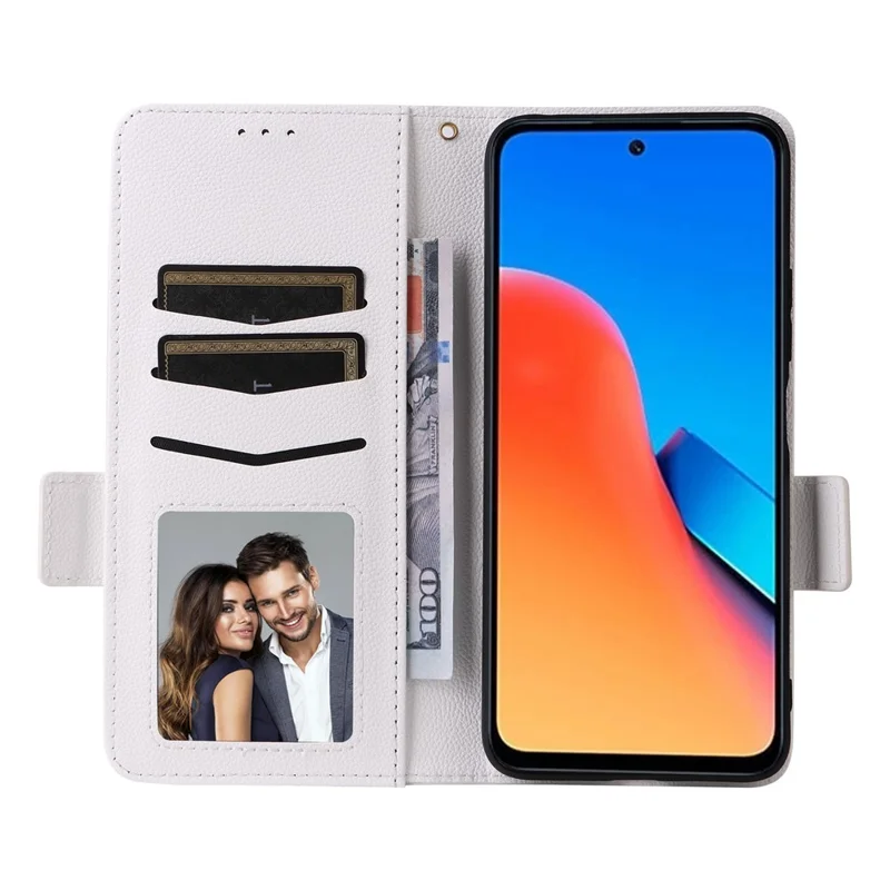 For Xiaomi Redmi 12 4G / 12 5G (Global) / Note 12R 5G / Poco M6 Pro 5G Litchi Texture Stand Phone Case Anti-fall PU Leather Wallet Cover - White