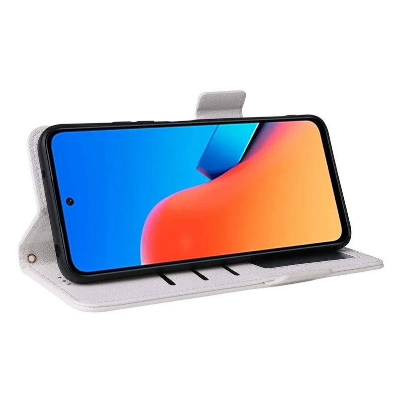 For Xiaomi Redmi 12 4G / 12 5G (Global) / Note 12R 5G / Poco M6 Pro 5G Litchi Texture Stand Phone Case Anti-fall PU Leather Wallet Cover - White