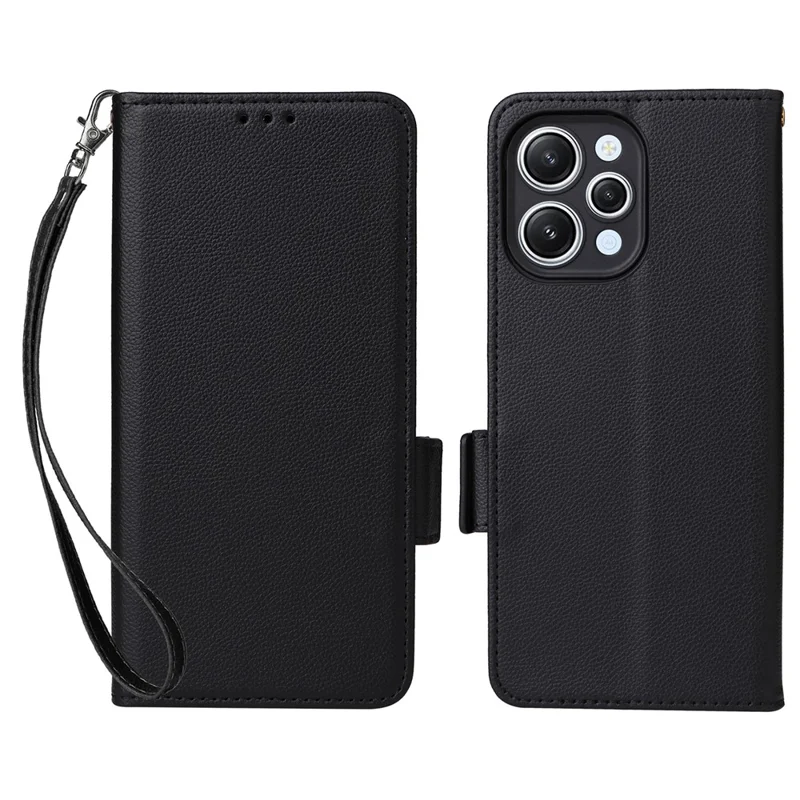 For Xiaomi Redmi 12 4G / 12 5G (Global) / Note 12R 5G / Poco M6 Pro 5G Litchi Texture Stand Phone Case Anti-fall PU Leather Wallet Cover - Black