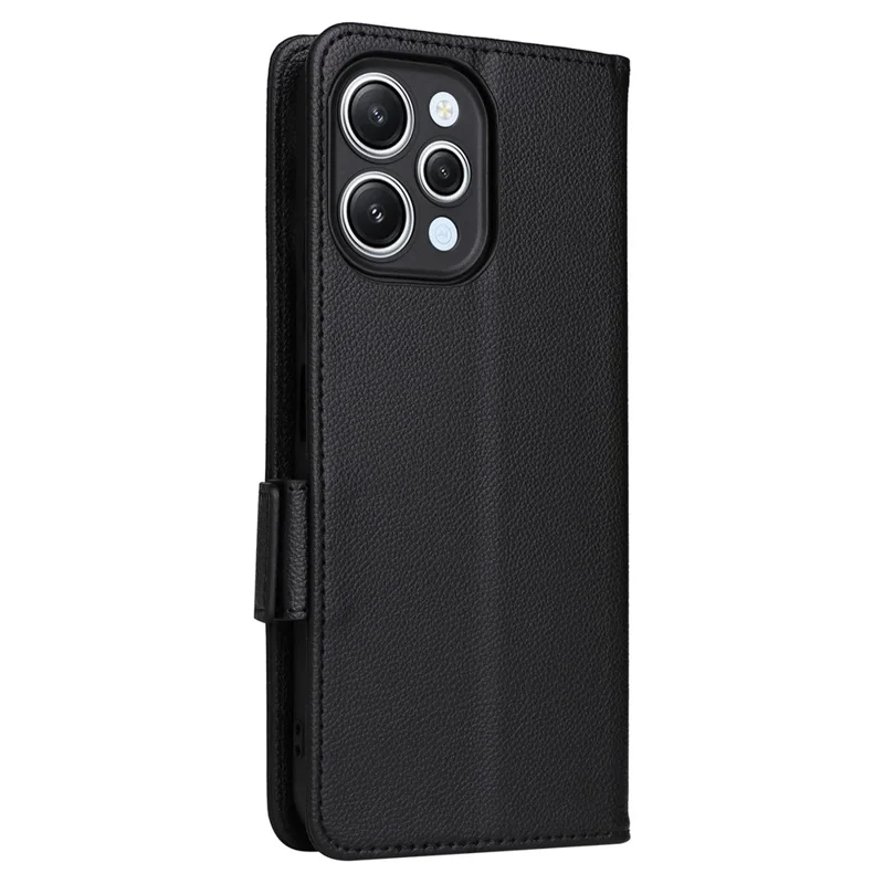 For Xiaomi Redmi 12 4G / 12 5G (Global) / Note 12R 5G / Poco M6 Pro 5G Litchi Texture Stand Phone Case Anti-fall PU Leather Wallet Cover - Black