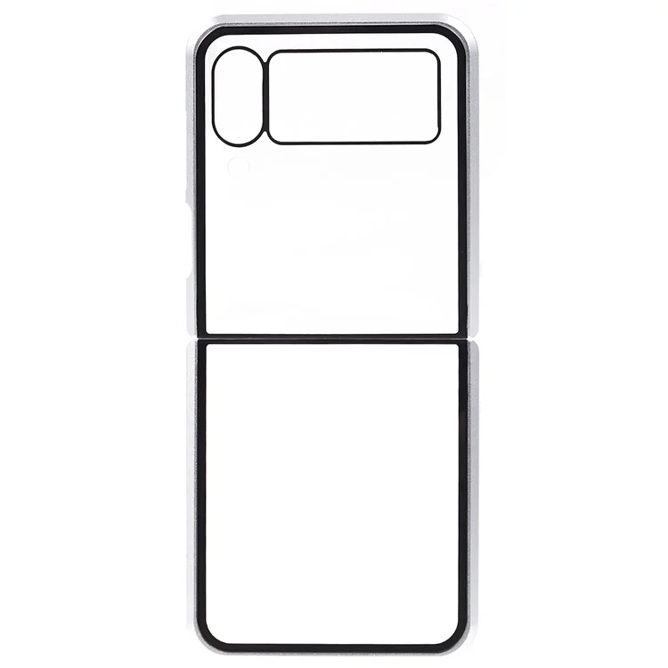 Phone Case for Samsung Galaxy Z Flip4 5G Magnetic Adsorption Metal Frame + Tempered Glass Clear Phone Cover - Silver