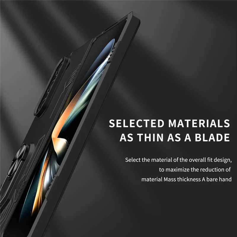 Pour Samsung Galaxy Z Fold5 5G Ring Kickstand Phone Case Hard PC Anti-drop Cover Support Magnetic Car Mount - Noir