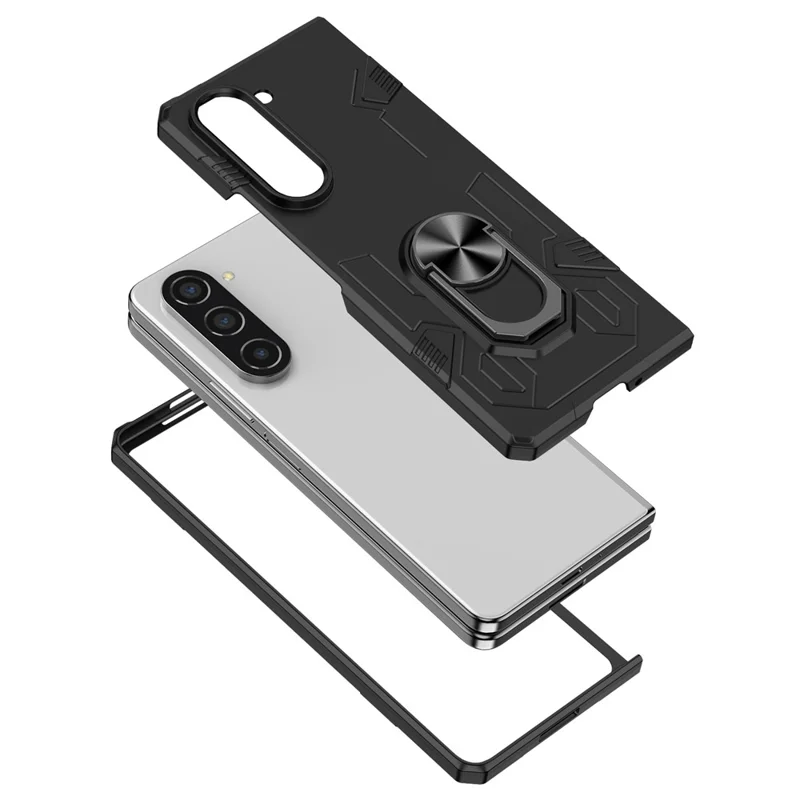 Pour Samsung Galaxy Z Fold5 5G Ring Kickstand Phone Case Hard PC Anti-drop Cover Support Magnetic Car Mount - Noir