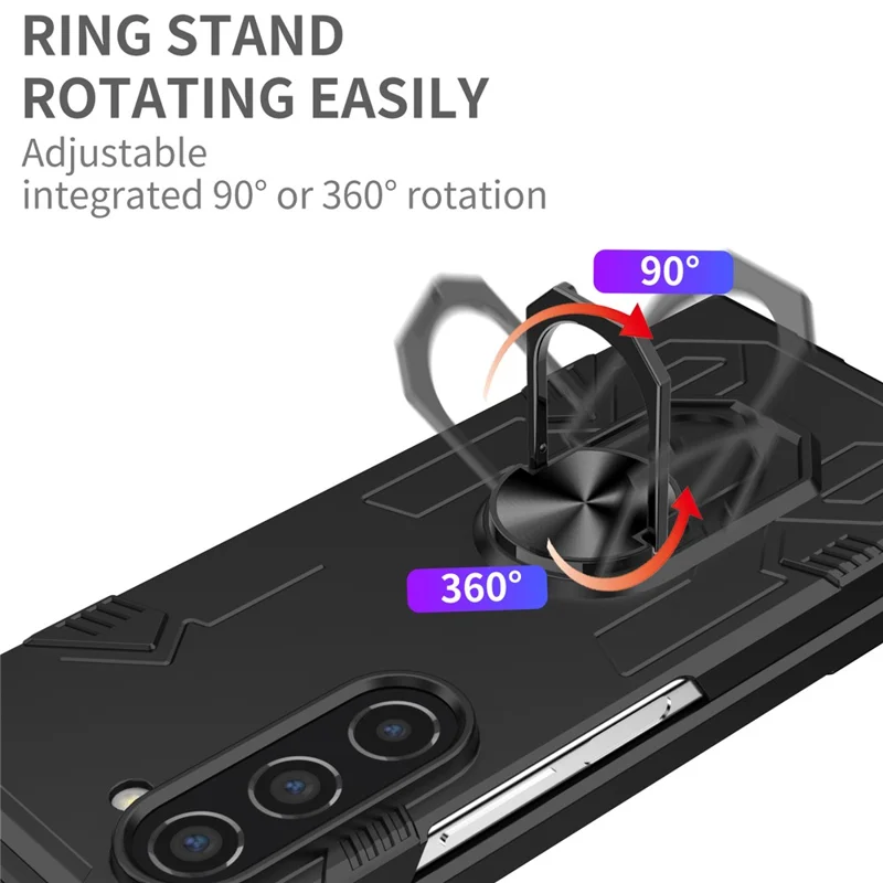 Pour Samsung Galaxy Z Fold5 5G Ring Kickstand Phone Case Hard PC Anti-drop Cover Support Magnetic Car Mount - Noir