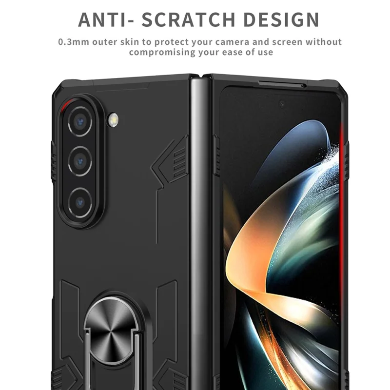 Pour Samsung Galaxy Z Fold5 5G Ring Kickstand Phone Case Hard PC Anti-drop Cover Support Magnetic Car Mount - Noir