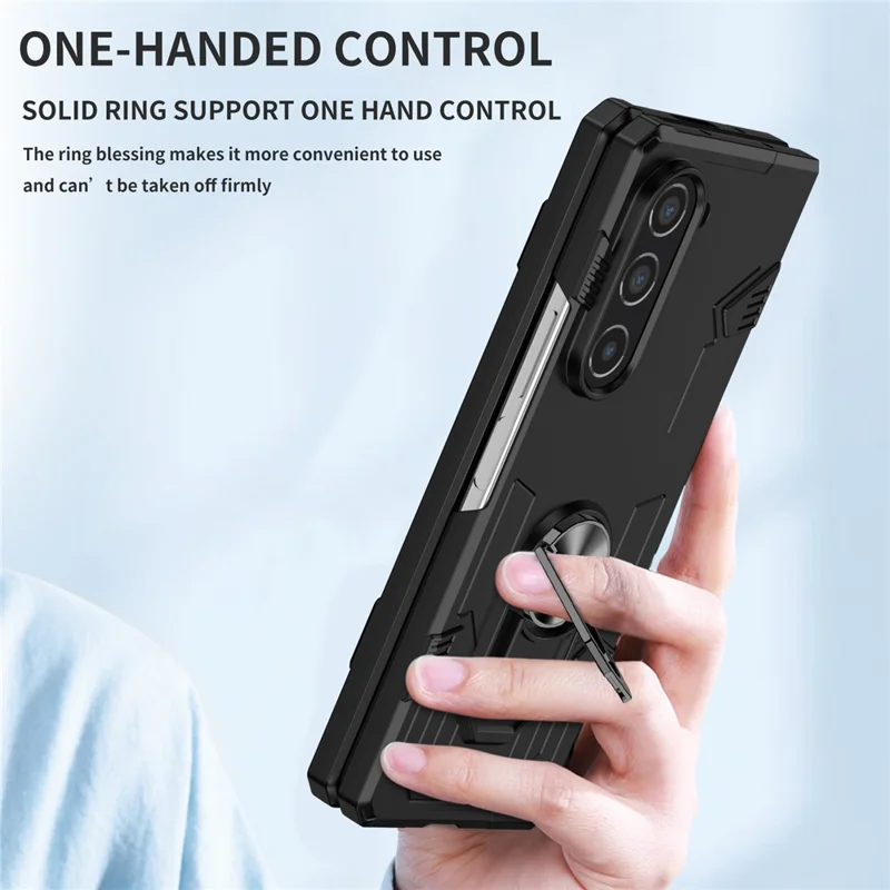 Pour Samsung Galaxy Z Fold5 5G Ring Kickstand Phone Case Hard PC Anti-drop Cover Support Magnetic Car Mount - Noir