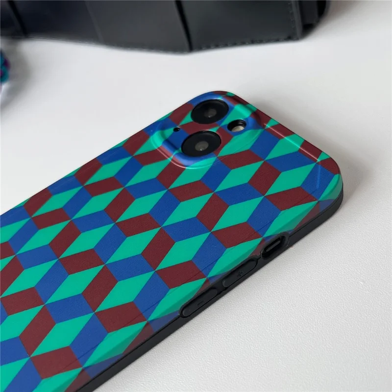 Dustproof Phone Cover for iPhone 14 Plus , Splicing Rhombus Pattern TPU Phone Case with Wrist Strap