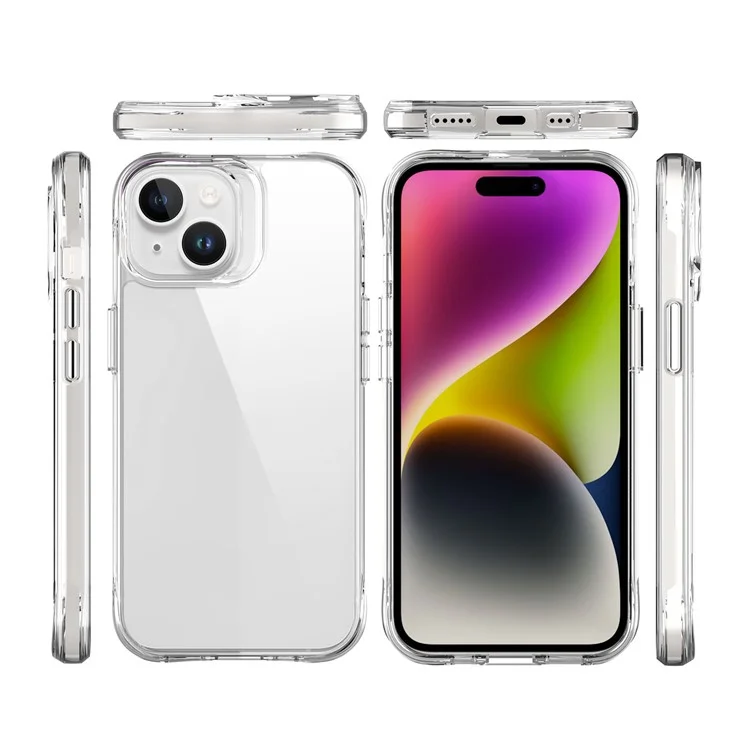 For iPhone 15 Plus / 14 Plus Drop Protection PC + TPU Cell Phone Cover HD Transparent Phone Case
