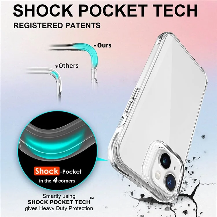 For iPhone 15 Plus / 14 Plus Drop Protection PC + TPU Cell Phone Cover HD Transparent Phone Case