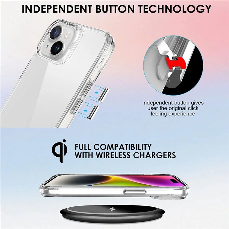 For iPhone 15 Plus / 14 Plus Drop Protection PC + TPU Cell Phone Cover HD Transparent Phone Case