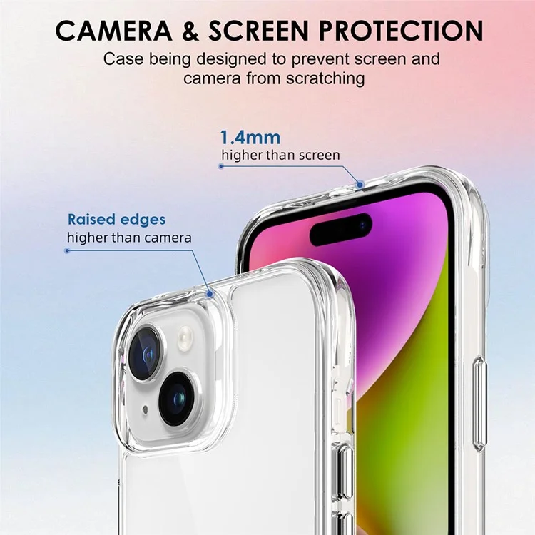 For iPhone 15 Plus / 14 Plus Drop Protection PC + TPU Cell Phone Cover HD Transparent Phone Case