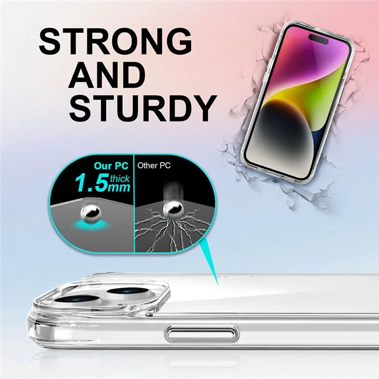 For iPhone 15 Plus / 14 Plus Drop Protection PC + TPU Cell Phone Cover HD Transparent Phone Case