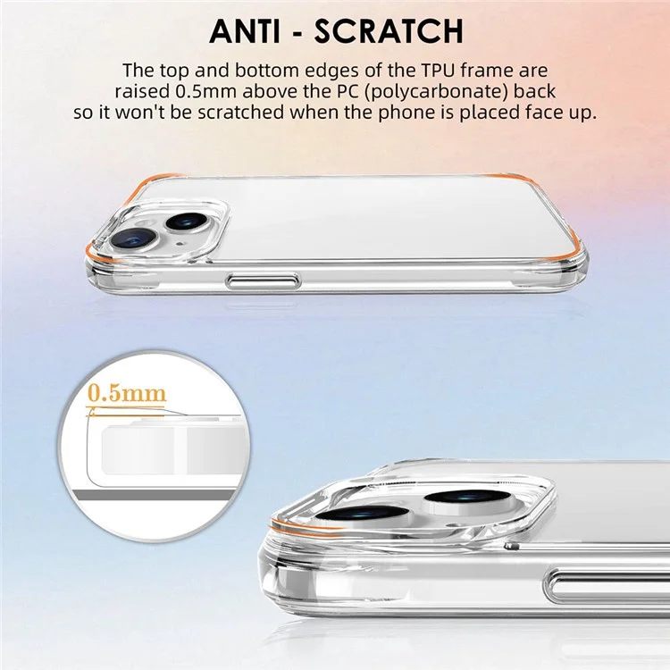 For iPhone 15 Plus / 14 Plus Drop Protection PC + TPU Cell Phone Cover HD Transparent Phone Case