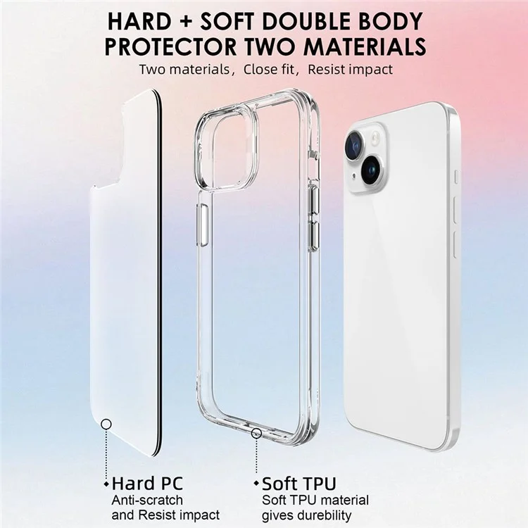 For iPhone 15 Plus / 14 Plus Drop Protection PC + TPU Cell Phone Cover HD Transparent Phone Case