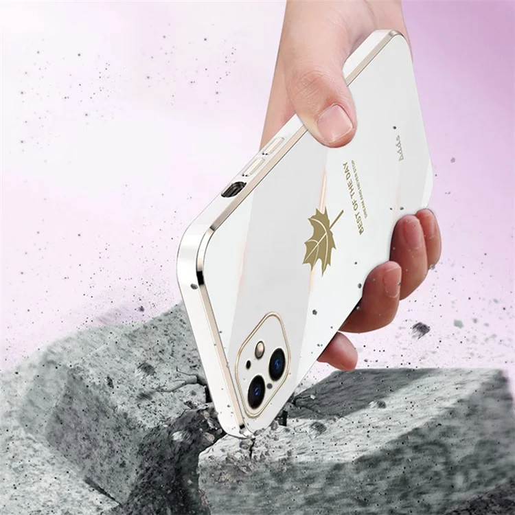 Per iPhone 12 mini 5.4 pollici Straight Edge TPU Cover 6D Electroplated Maple Leaf Phone Case - Nero