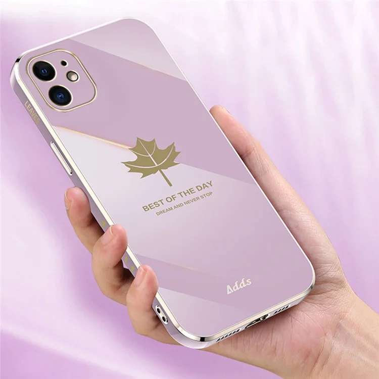 Per iPhone 12 mini 5.4 pollici Straight Edge TPU Cover 6D Electroplated Maple Leaf Phone Case - Nero