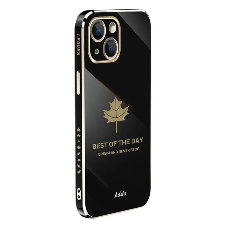Pour iPhone 13 6,1 pouces Straight Edge 6D Electroplating TPU Cover Maple Leaf Phone Case - Noir