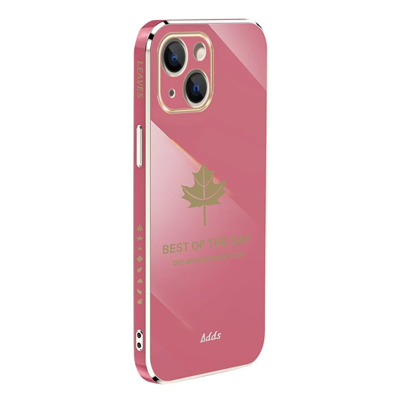 For iPhone 13 6.1 inch Straight Edge 6D Electroplating TPU Cover Maple Leaf Phone Case - Camellia Red