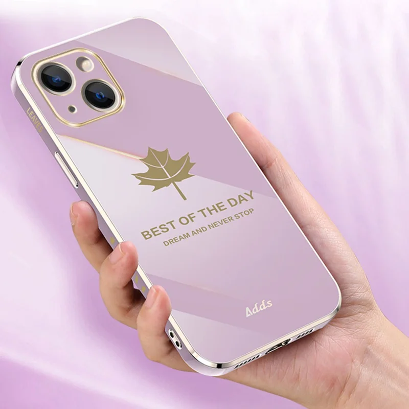 For iPhone 13 6.1 inch Straight Edge 6D Electroplating TPU Cover Maple Leaf Phone Case - Camellia Red