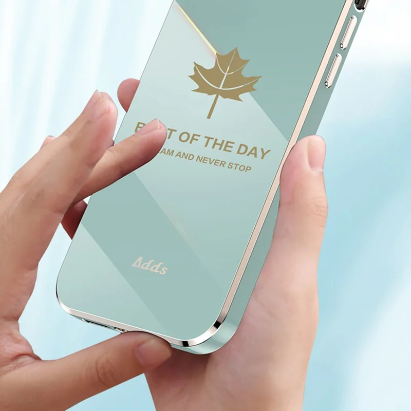 6D Electroplating Cover for iPhone 14 Maple Leaf Pattern Straight Edge TPU Phone Cover - Black