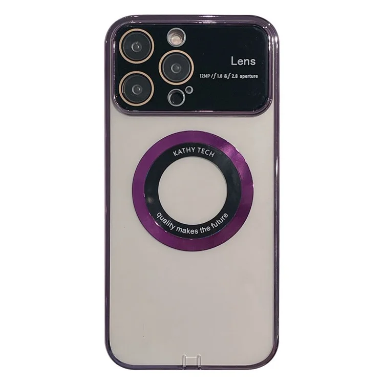 VOERO Clear Phone Case for iPhone 12 Pro Compatible with MagSafe TPU + Glass Phone Cover Shell - Purple