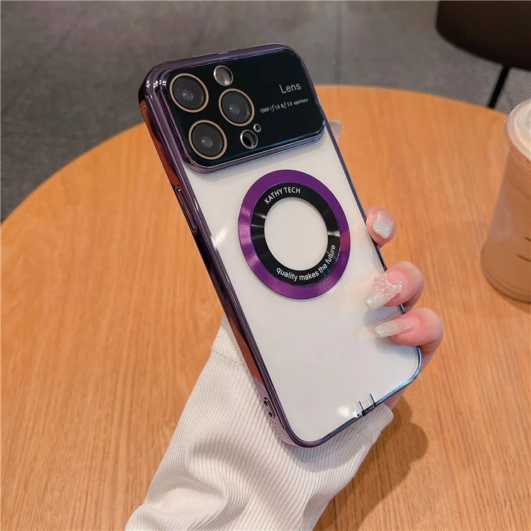 VOERO Clear Phone Case for iPhone 12 Pro Compatible with MagSafe TPU + Glass Phone Cover Shell - Purple