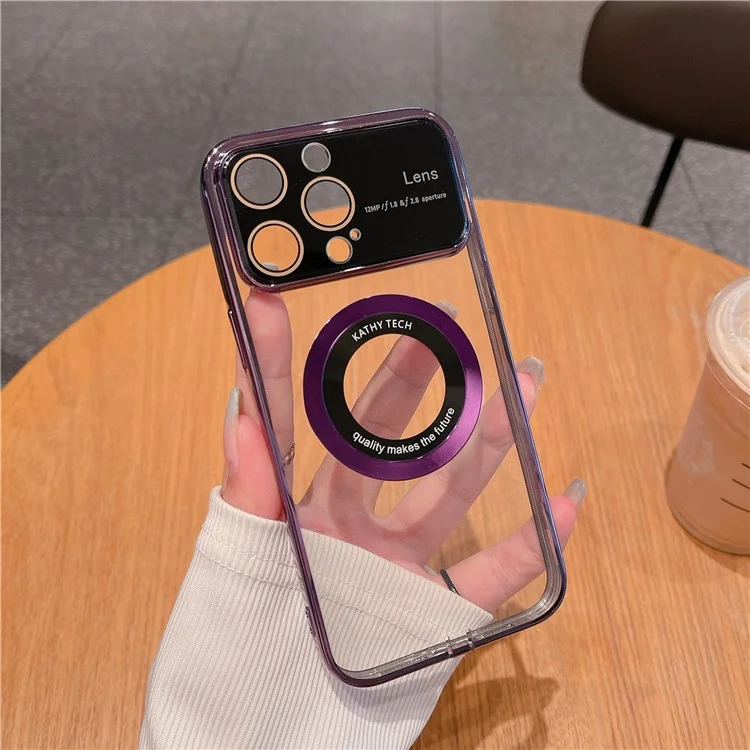 VOERO Clear Phone Case for iPhone 12 Pro Compatible with MagSafe TPU + Glass Phone Cover Shell - Purple