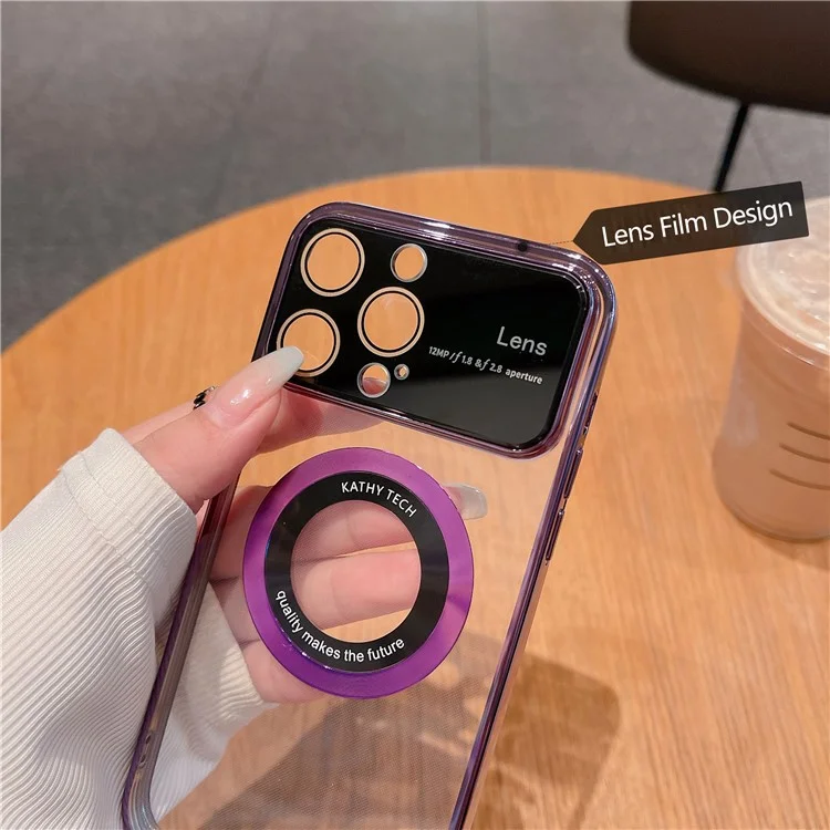 VOERO Clear Phone Case for iPhone 12 Pro Compatible with MagSafe TPU + Glass Phone Cover Shell - Purple
