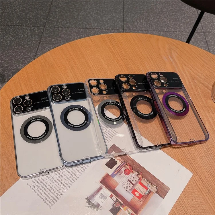 VOERO Clear Phone Case for iPhone 12 Pro Compatible with MagSafe TPU + Glass Phone Cover Shell - Purple