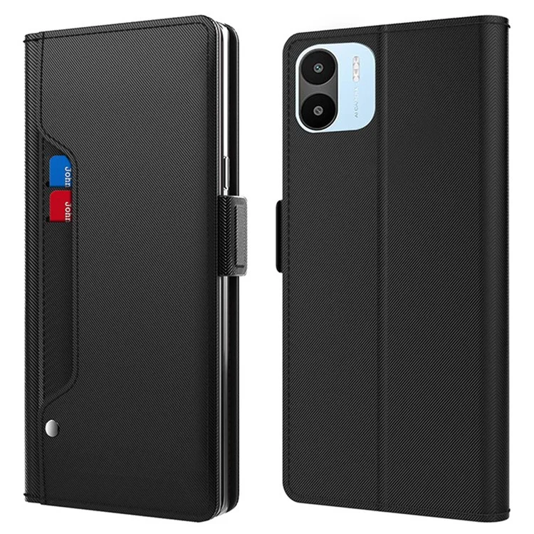 Para Xiaomi Redmi A1 / A2 4G Mirror Design Shockproof Phone Case Card Holder PU Leather+TPU Cover - Black