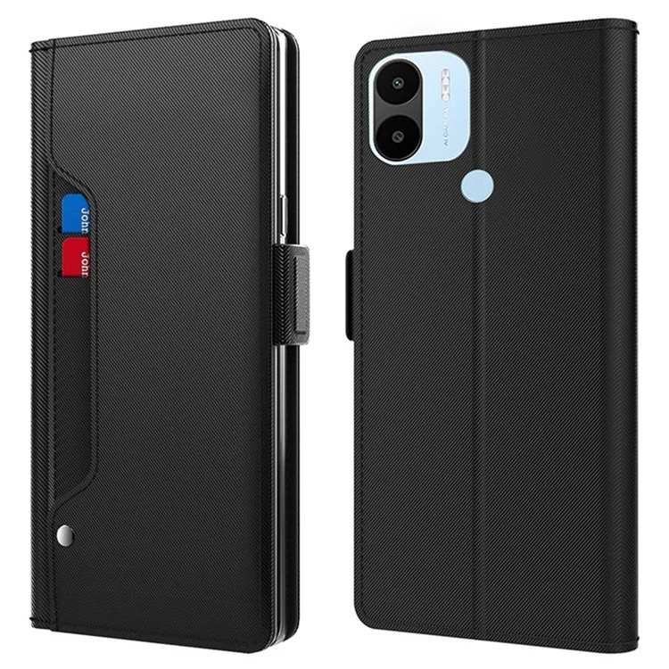 For Xiaomi Poco C50 / Redmi A1+ / A2+ Mirror Design PU Leather Stand Phone Case Card Slot Anti-drop Cover - Black