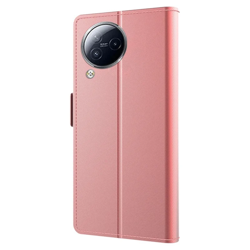 Mirror Design Phone Case for Xiaomi Civi 3 5G , TPU+PU Leather Card Holder Stand Cover - Rose Gold