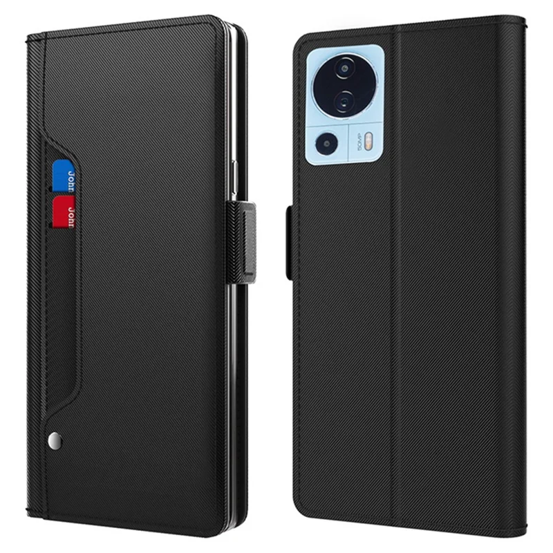 Magnetic Phone Shell for Xiaomi 13 Lite / Civi 2 5G , PU Leather Stand Case Mirror Design Card Holder Phone Cover - Black