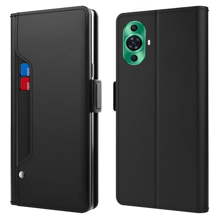 For Huawei nova 11 Ultra / nova 11 Pro PU Leather Phone Case Mirror Card Holder Mobile Phone Stand Cover - Black