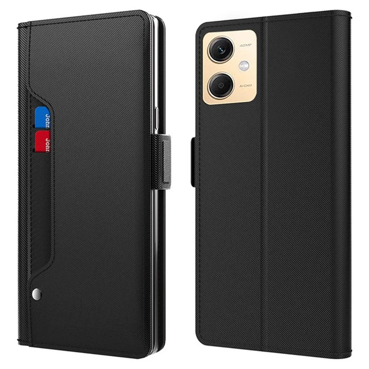 Para Xiaomi Redmi Note 12R Pro 5G Funda de teléfono móvil de diseño con espejo delgado y ajustado, con soporte y tarjetero - Negro