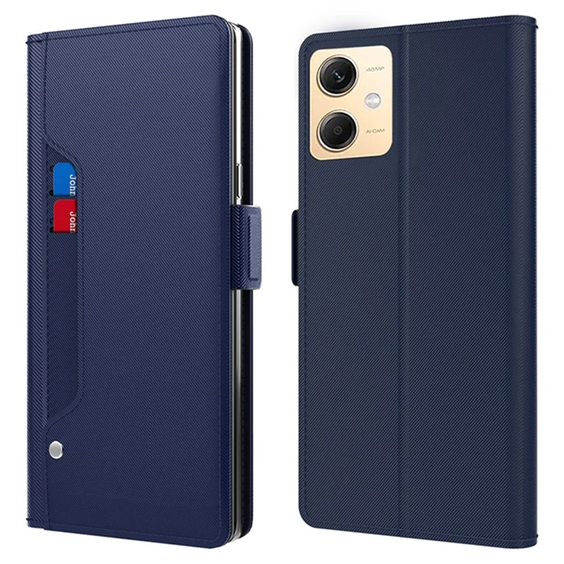 Для Xiaomi Redmi Note 12R Pro 5G Slim-Fit Mirror Design Cell Phone Cover Card Holder Leather Stand Case - Blue