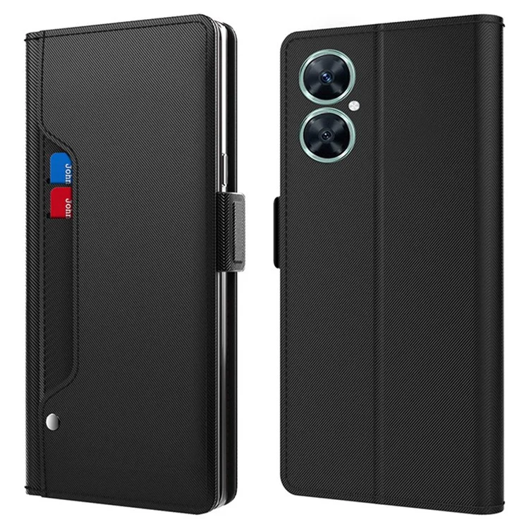 Pour Huawei nova 11i Étui de protection en cuir PU avec support et miroir - Noir
